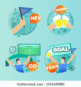 cheer, football, cheering, watch, match, strategy, supporting, template, team, banner, game, vector, ball, sport, ball, winner, illustration, background, win, goal, competition, drink beer, celebrate