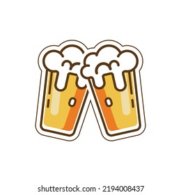 Icono de color de gafas de cerveza de tostado. Saludos. Dos gafas de cerveza espumosas. Ilustración vectorial aislada