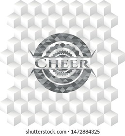 Cheer grey emblem. Retro with geometric cube white background