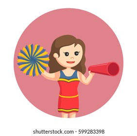 cheer leader with megaphone in circle background
