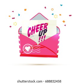 cheer up letter. envelope with pop up paper " Cheer Up" calligraphy - vector illustration
