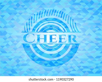 Cheer light blue emblem. Mosaic background