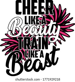 Cheer like a Beauty Train like a Beast quotes.  Pompoms vector