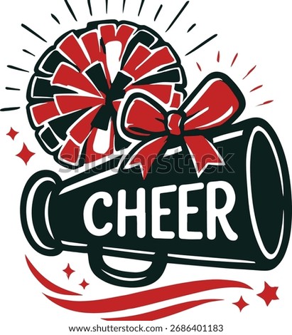 Cheer | Megaphone with Bow and Pom-Pom Clipart | Cheerleading | Cheerleader