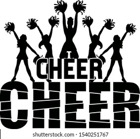 Cheer sign with cheerleaders vector file. Cheerleading illustration.