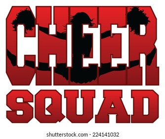 Cheer Squad With Cheerleader is an illustration of a cheer squad design for cheerleaders. Includes a jumping cheerleader embedded in the word cheer.