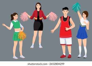 Cheer team character set in modern style vector illustration