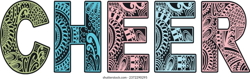 CHEER text with tribal traditional pattern effect background