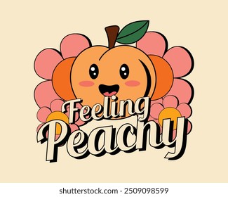 Cheer up with this cute 'Feeling Peachy' T-shirt featuring a smiling peach and flowers. Perfect for casual wear or as a fun, uplifting gift. A delightful design for peach lovers and kawaii fans