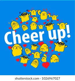 Cheer up, beautiful greeting card with comic cute seal character 
