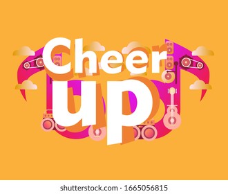 cheer up, beautiful greeting card background or template banner with music theme. vector design illustration