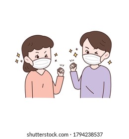 cheer up! Masked men and women cheering for you