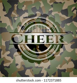 Cheer written on a camo texture