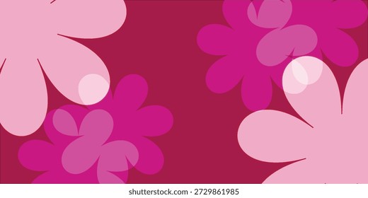 Ein fröhlicher und abstrakter Hintergrund mit stilisierten rosafarbenen Blumen in verschiedenen Farbtönen, die ein spielerisches und dekoratives Muster schaffen.