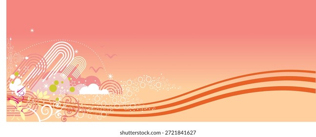 Cheerful abstract background vector illustration spring time landscape whimsical bubbly elements design