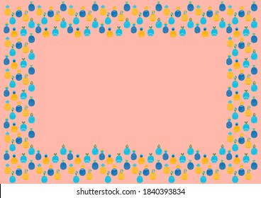 Cheerful abstract childish rectangular frame with place for text of cartoon multi colored pineapples on a pink background in Scandinavian style. For girl's and women design, summer decor. Vector.