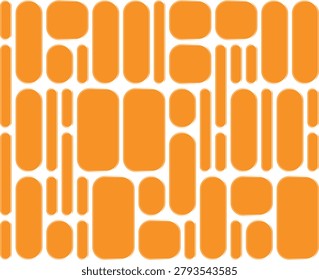 A cheerful abstract pattern featuring various orange rounded rectangles and small circles, creating a dense, interconnected, and modern graphic design.