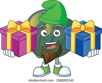 Cheerful acorn squash cartoon design with Christmas gift boxes