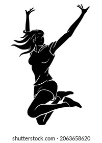 Cheerful Adult Female Jumping Silhouette