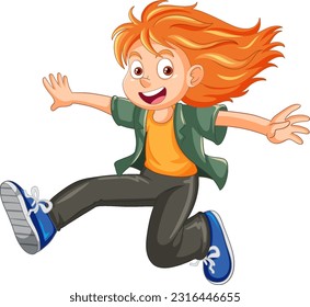 Cheerful Adventure Girl Jumping Cartoon Character illustration