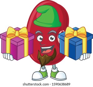 Cheerful adzuki beans cartoon design with Christmas gift boxes