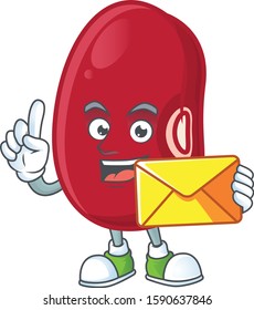 Cheerful adzuki beans mascot cartoon with envelope
