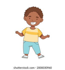 Cheerful African American Boy Standing with Open Arms for Hug Vector Illustration