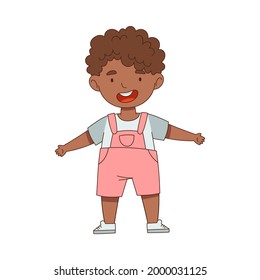 Cheerful African American Boy Standing with Open Arms for Hug Vector Illustration