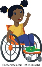 Cheerful African American Girl in a Wheelchair Waving