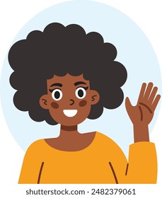 Cheerful Afro-Latin woman waving hello