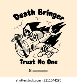 A cheerful airplane and a reaper with the inscription death bringer. Great for printing on t-shirts, stickers and more.