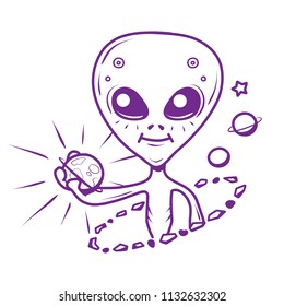 Cheerful alien character design on white background