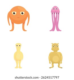 Cheerful alien icons set cartoon vector. Funny space alien or monster. Cartoon character