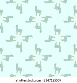Alegre patrón de alpaca sin fisuras. Fondo con llama divertida en estilo doodle para tela. Textura de diseño repetida para impresión, envoltura, interior, papel pintado, tejido. Ilustración vectorial.