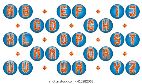 Cheerful alphabet of triangular mosaics. Fiery colors. Each letter is individually icon. Vector illustration