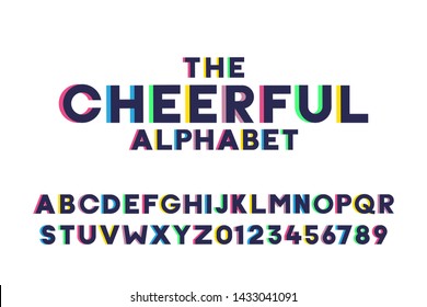 The cheerful alphabet. Vector trendy font effect. Modern solid typeface design with letters and numbers