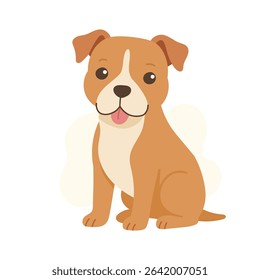 A cheerful American pit bull terrier sits comfortably, showcasing a warm expression and charming features, inviting companionship and love in a bright environment.