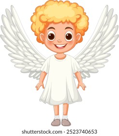 A cheerful angel with white wings