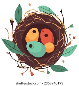Cheerful animal nest over white