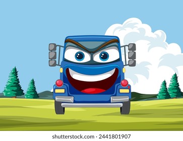 Cheerful animated car enjoying a beautiful day outdoors