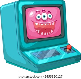 Cheerful animated computer with a big smile