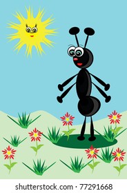 Cheerful animated small ant. illustration.