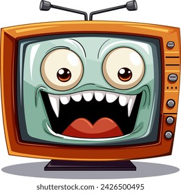 Cheerful animated TV with a big smile.