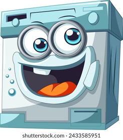 Cheerful animated washing machine with big eyes