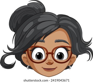 Cheerful animated woman wearing stylish glasses.