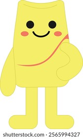 a cheerful, anthropomorphic yellow character with a simple, cartoonish design. The character has a rectangular body with rounded edges, two black circular eyes, a smiling mouth, and pink cheeks