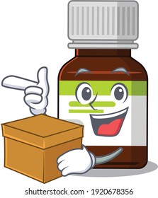 A cheerful antibiotic bottle cartoon design concept having a box