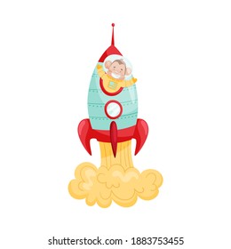 Cheerful Ape Character on Board of Space Rocket Vector Illustration