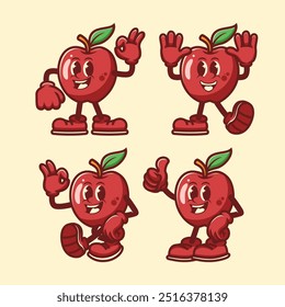 Cheerful Apple Characters in Fun Cartoon Style - Fruit Mascots with Positive Gestures