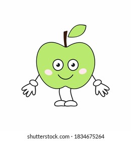 A cheerful Apple with a face and a smile. Good mood. Vector of a cartoon character. Fruit emotions and emoticons